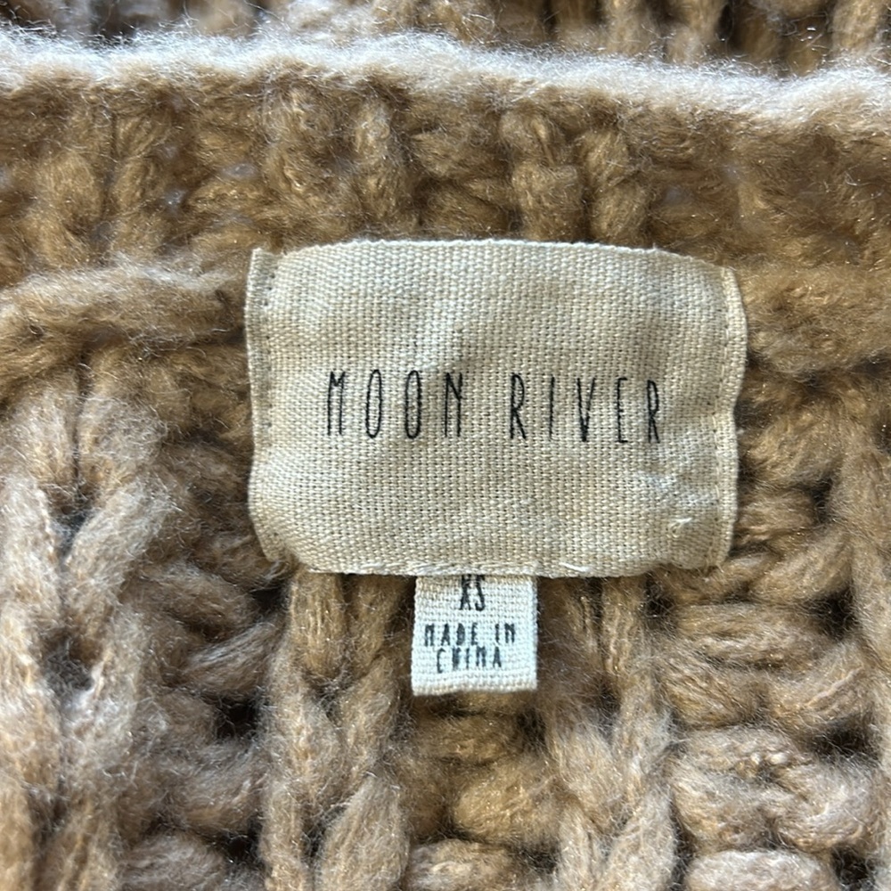 Anthropologie Moon River Delaney Sweater Pullover Chunky Knit Tan Sz XS - Picture 8 of 14